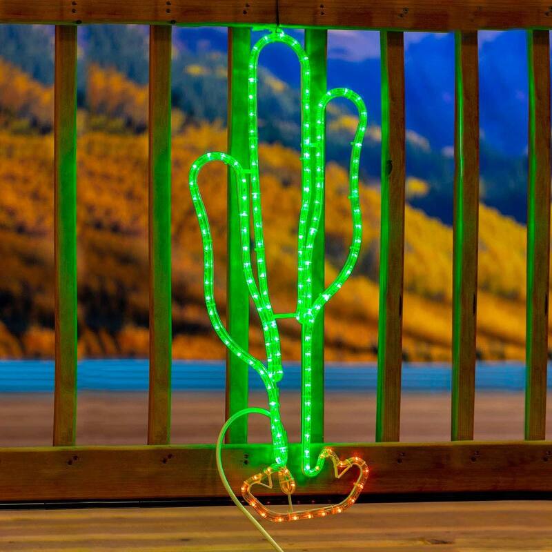 Novelty Lights LED Green and Yellow Cactus Rope Light Motif Sculpture