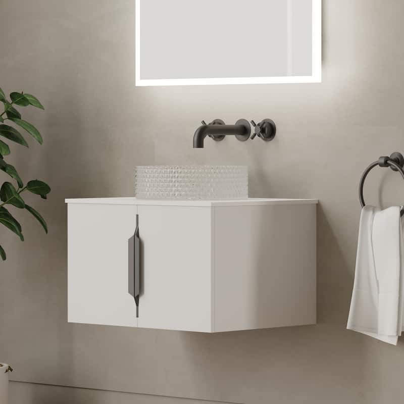 Thin Modern White Solid Surface Vanity Countertop - Sizes 24", 30", 36", 48", 60", 72", 84"