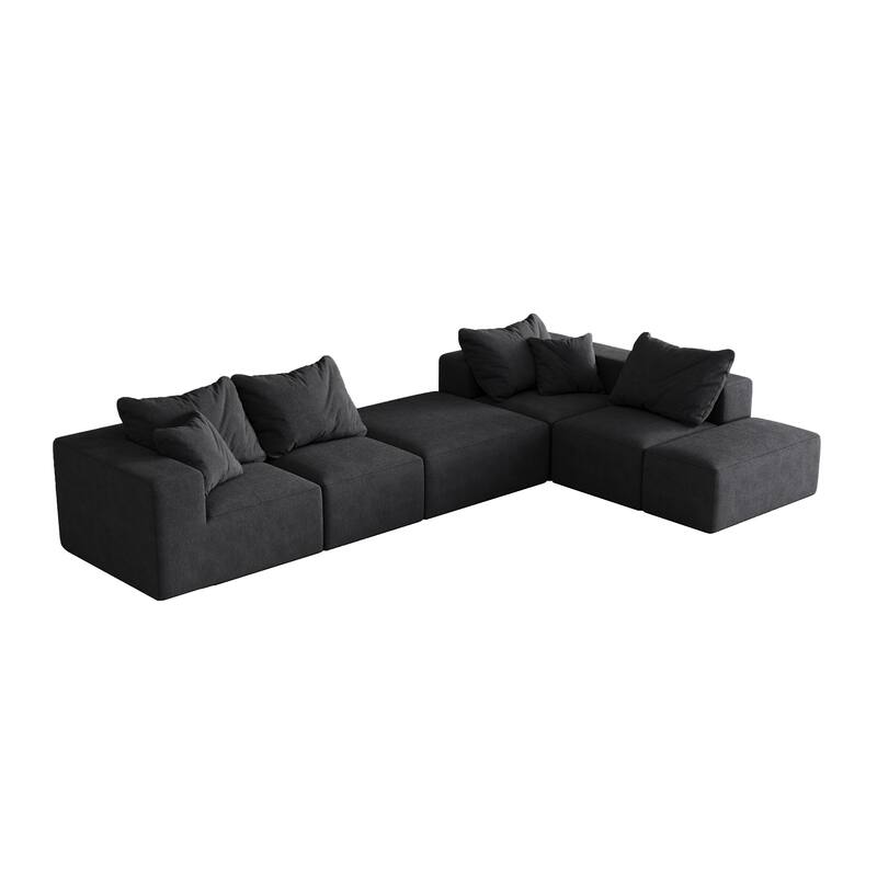 Upholstered Sectional Boneless Couch Set,Modular 132" L Shaped Sectional With 6 Pillows,Free Combination Sofa Couch