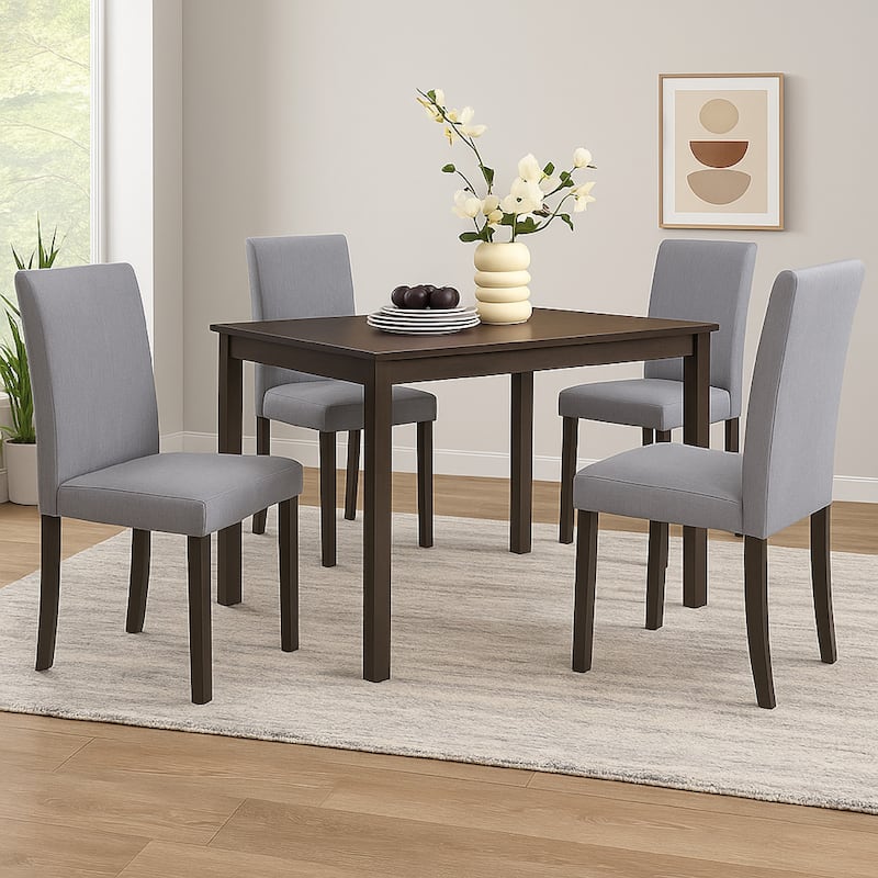 Muly Side Dining Chair Set of 4, Fabric Seating, Gray Brown Wood