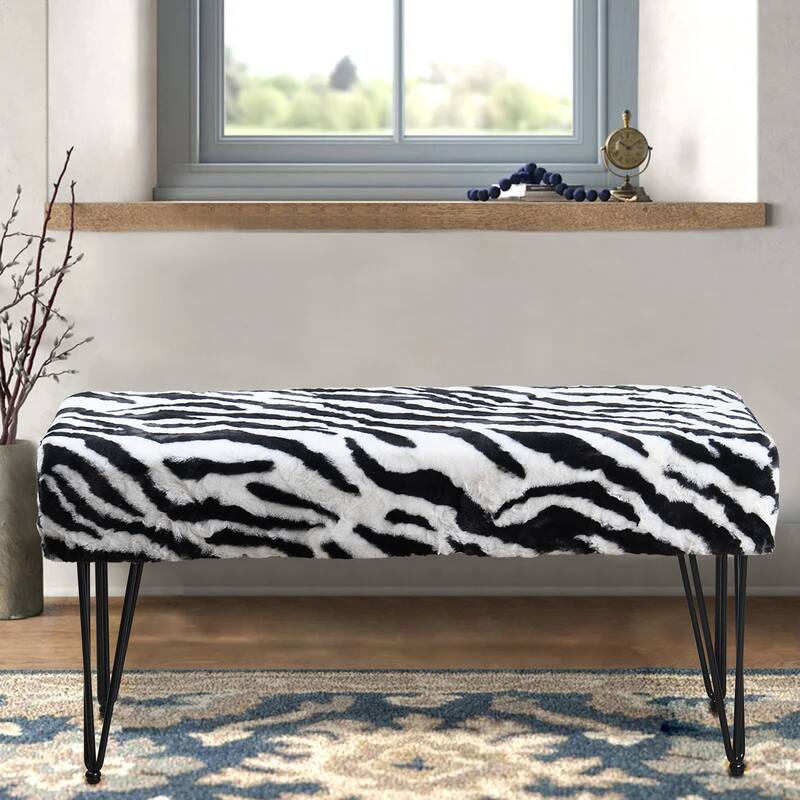 Home Soft Things Animal Pattern Ottoman Bench with Black Metal Legs