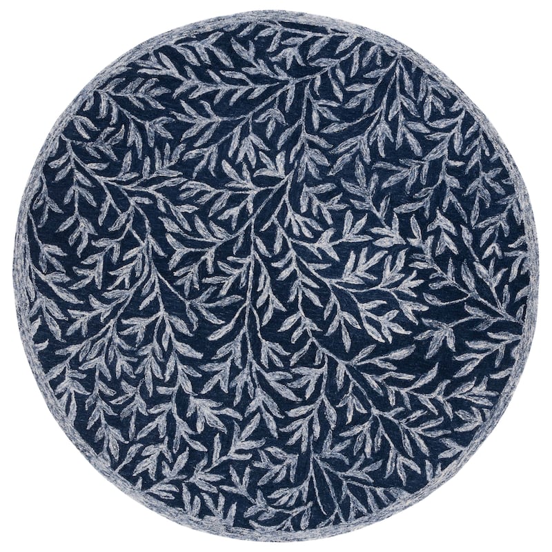 SAFAVIEH Handmade Jardin Mariegret Wool Rug - 6' Round - Navy/Ivory