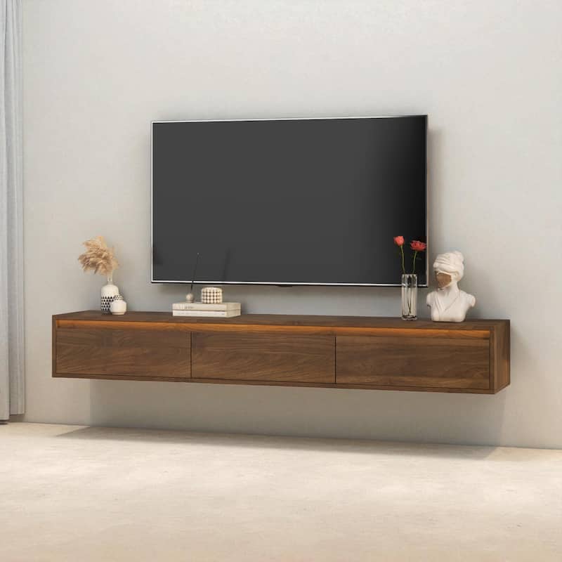Floating High Gloss Wall Mounted TV Stand with LED Lights, USB Ports and Power Outlet for 60 to 69 Inch TVs