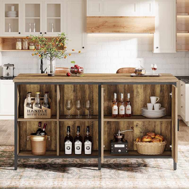 Industrial Bar Table 63 Inch, 2-Tier Storage Shelves, Rustic Wood Metal Frame for Kitchen Pub Living Room