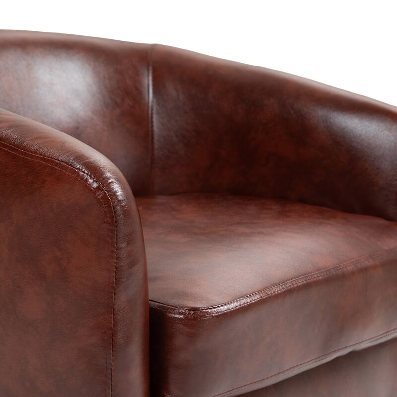 2 Set Modern Vegan Faux Leather Swivel Barrel Accent Chair