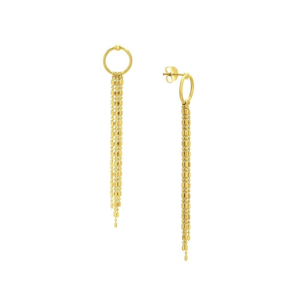 Curata 14k Yellow Gold 65x10mm Open Circle Fringe Post Earrings
