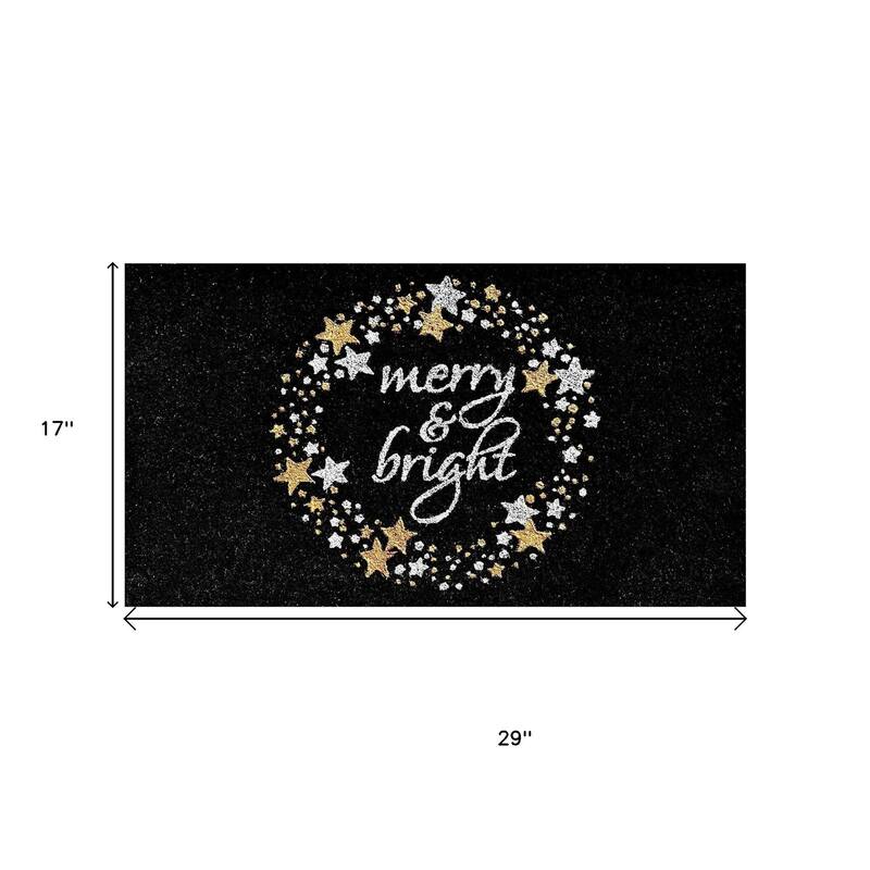 HomeRoots 17" X 29" Black Gold And White Christmas Merry and Bright Outdoor Coir Door Mat - 17.00' X '29.00