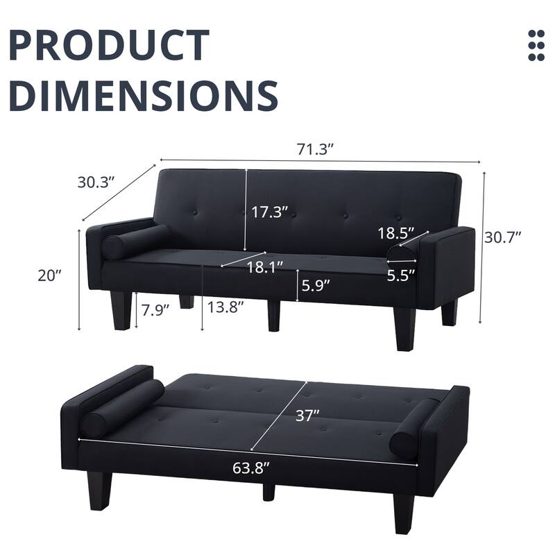 Futon Couch, Fabric Futons Sofa Bed with 2 Pillows for Small Rooms, RV