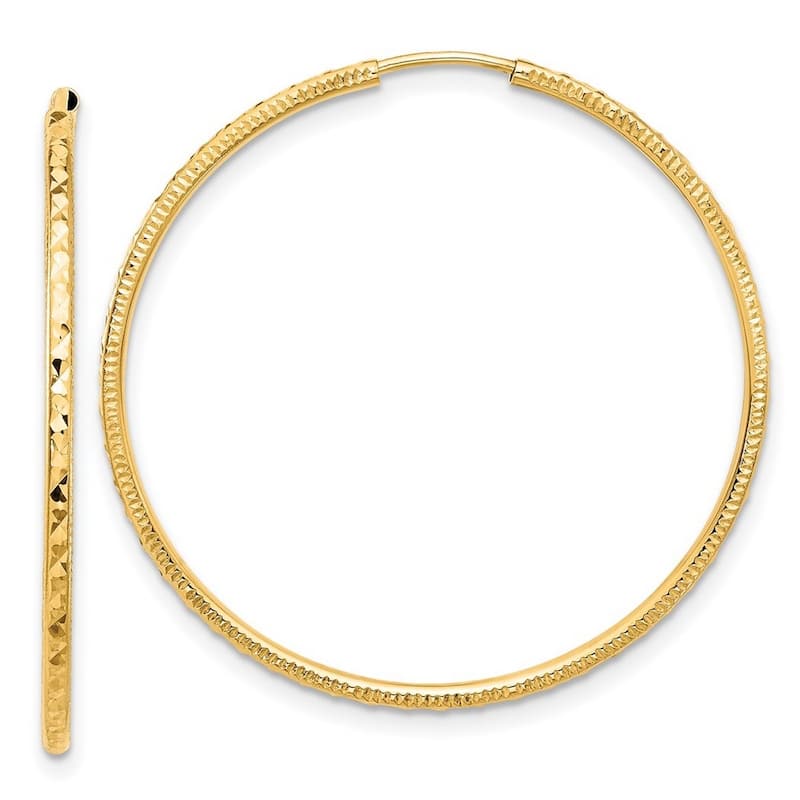 Curata 14k Yellow Gold Sparkle Cut Endless Hoop Earrings - 34.5x1.5mm