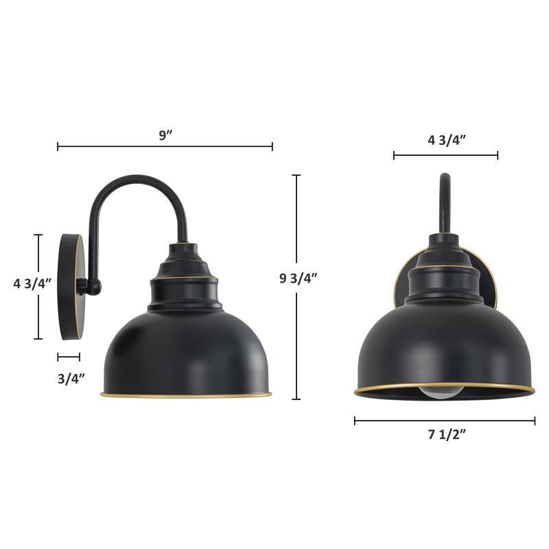 C Cattleya 1-Light Black Gooseneck Outdoor Barn Light with Gold Edges