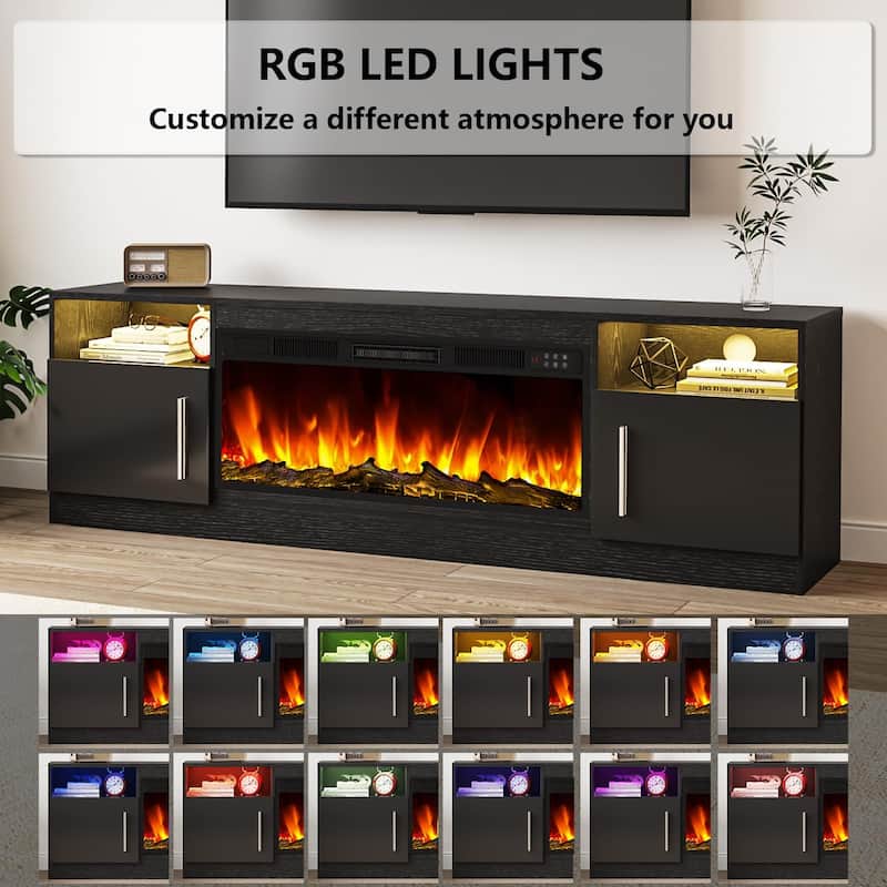 Bossin 70" Fireplace TV Stand with 36" Electric Fireplace, TV Stand for TVs Up to 80", 16 Colors LED Lights/Entertainment Center