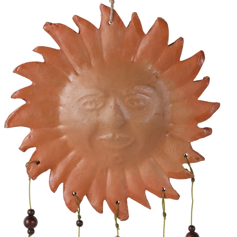 Terracotta Metal Sun Face Wind Chime with Beads and Bells - 36" Brown - 9.5" x 1" x 36"