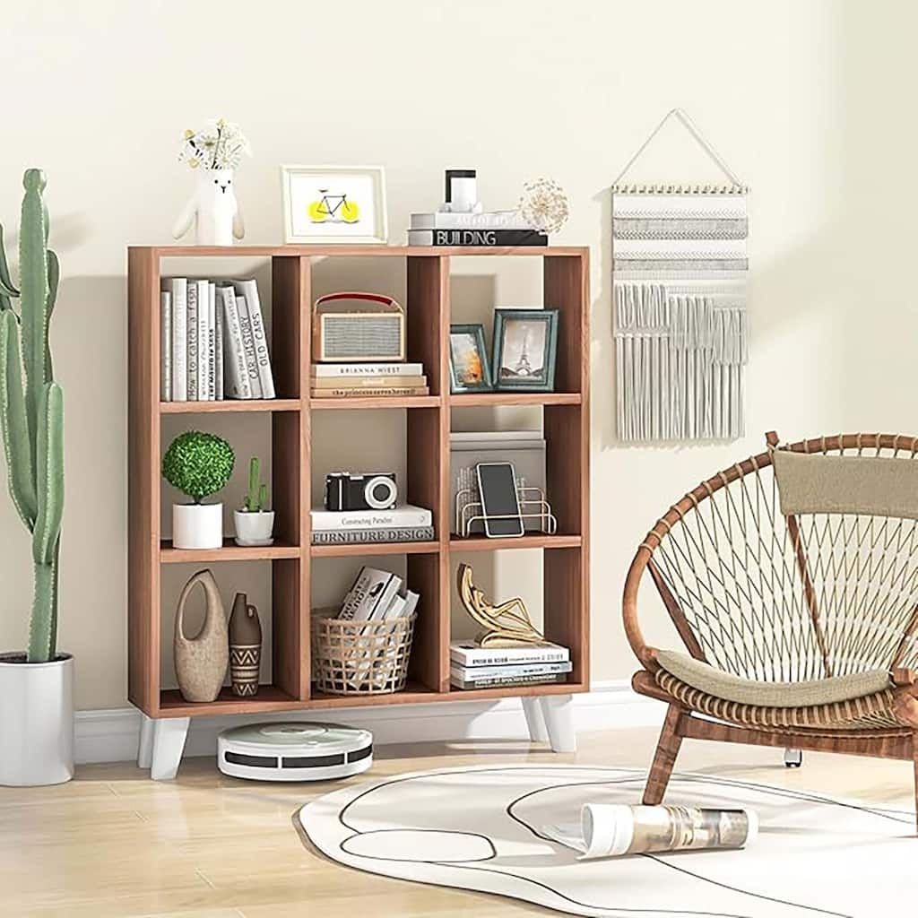 1/2 PCS Living Room 9-Cube Bookcase with 6 Removable Shelves Brown