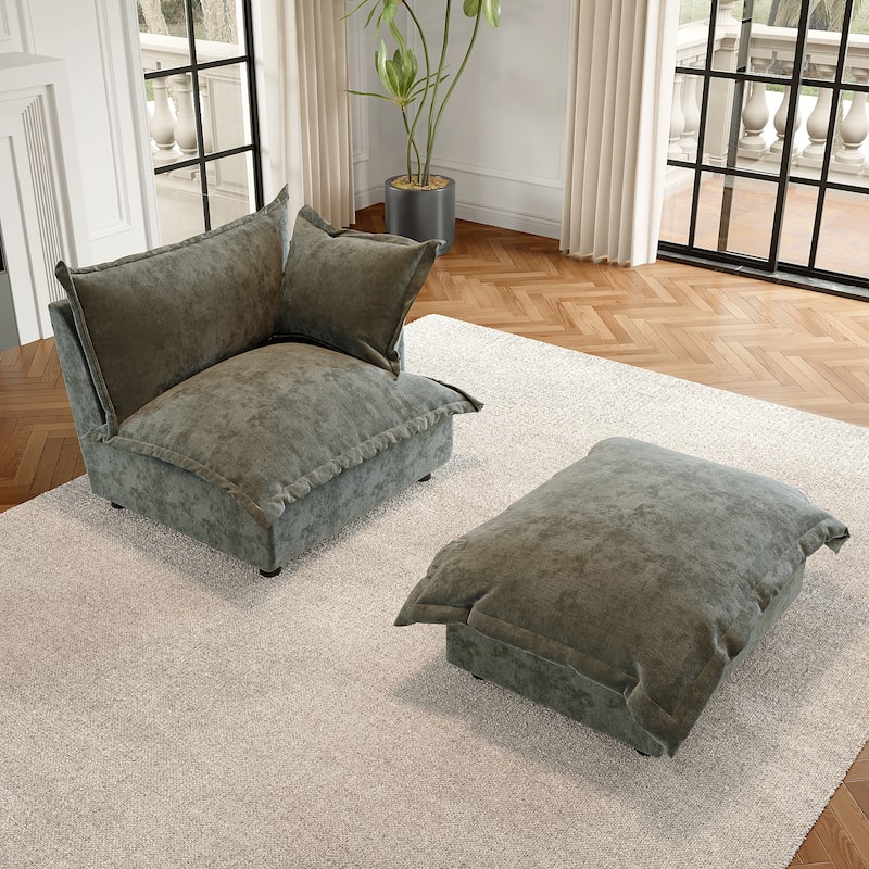 Modern Cloud Chaise Longue Accent Chair with Ottoman set