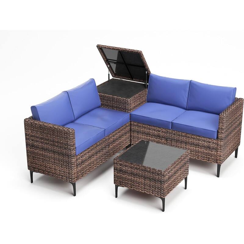 4-Piece Patio Sectional Sofa Set with Coffee Table and Storage Box