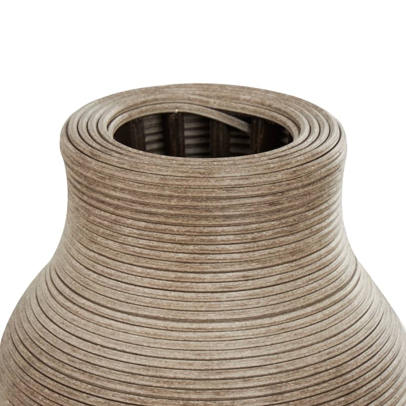 Brown Seagrass Handmade Ribbed Decorative Vase with Coiled Seagrass Base