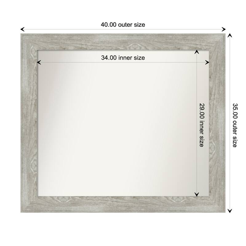 Dove Greywash Framed Non-Beveled Custom Wall Mirror, Bathroom Vanity Mirror - Outer Size: 40 x 35