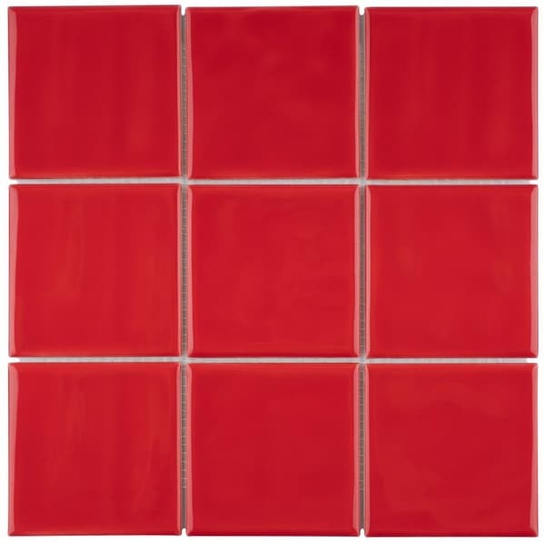 SomerTile Twist Square Red Cherry 11.75" x 11.75" Ceramic Mosaic. Opens flyout.