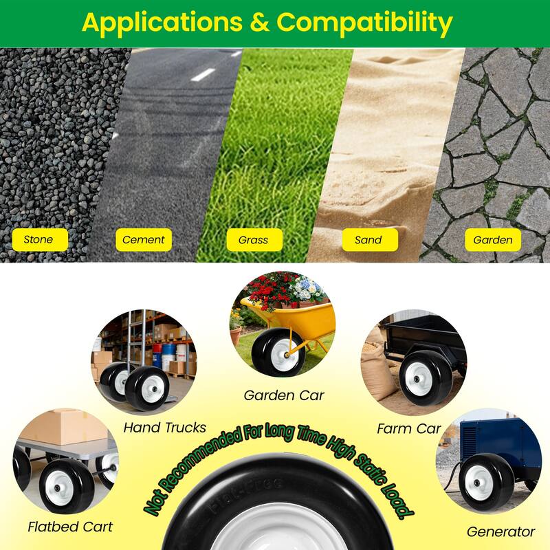 Set of 2 Smooth Tire and Wheel, 11x6-5 Solid Rubbe Riding Lawn Mower Tire, 3/4" Bearing, 5.8" Centered Hub, for Zero Turn Mowers