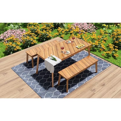 Outdoor & Indoor 3 Pieces Acacia Wood Picnic Beer Table Bench Dining Set