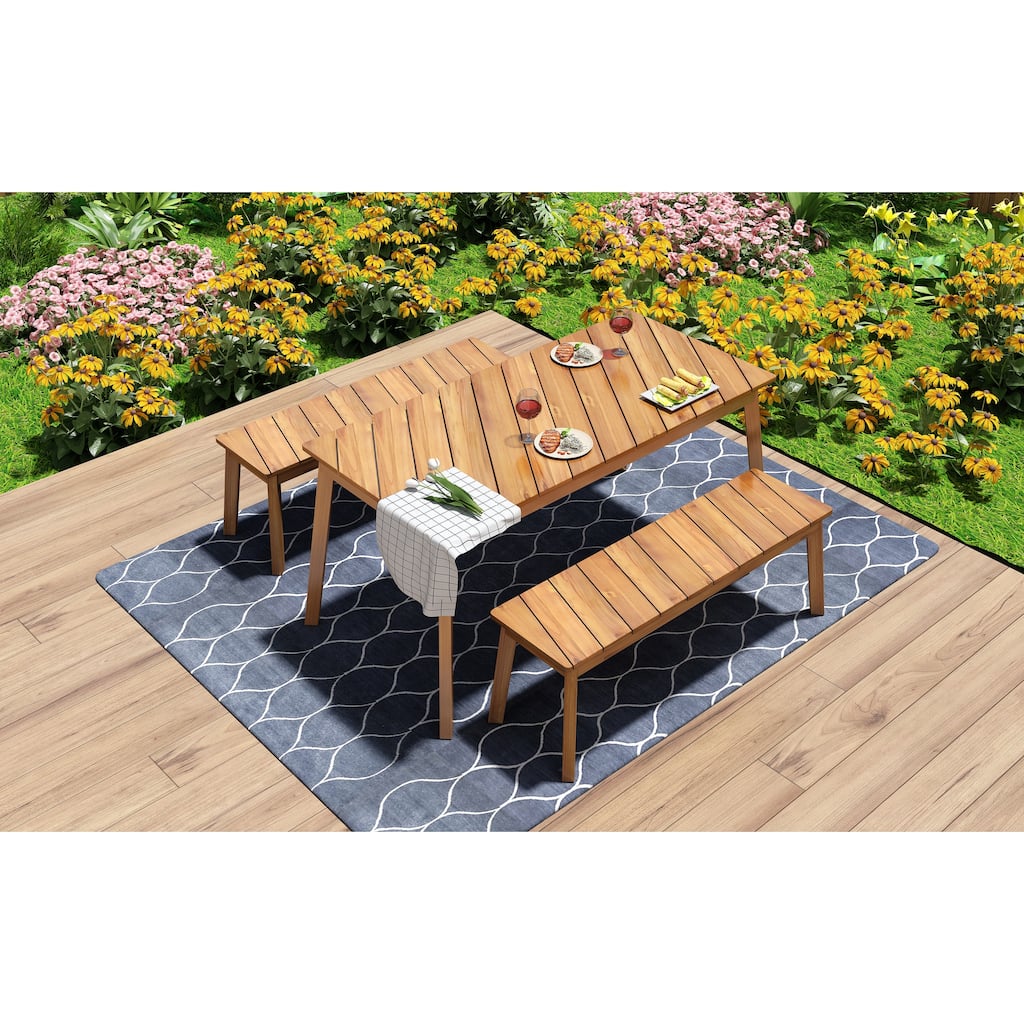 Outdoor & Indoor 3 Pieces Acacia Wood Picnic Beer Table Bench Dining Set
