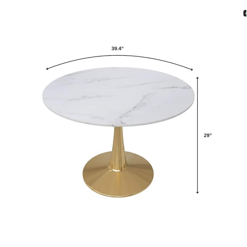 Bristol 40" Modern Round Dining Table with Accent Gold Steel Pedestal Base, Scratch-Resistant and Easy-Care