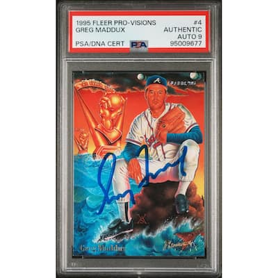 Greg Maddux 1995 Fleer Pro-Visions Signed Baseball Card #4 Auto Graded PSA 9 677 - 8'6" x 11'6"