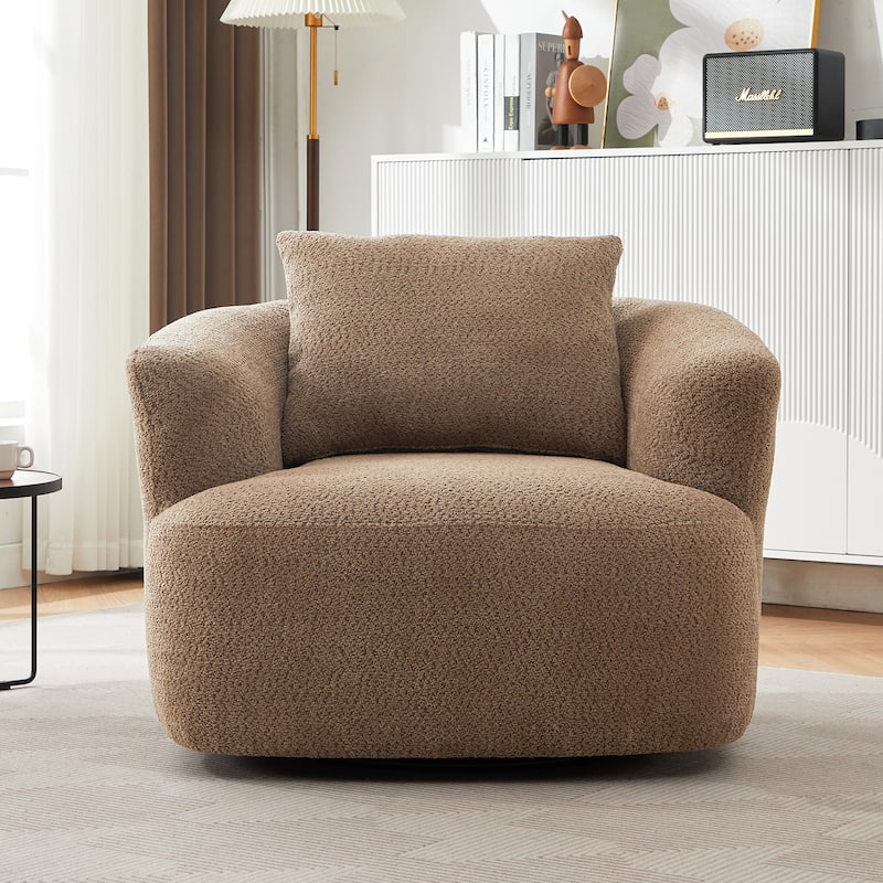 360°Swivel Chair, 38.2" Accent Chair Sofa, Upholstered Swivel Barrel Sofa Chair with a Throw Pillow