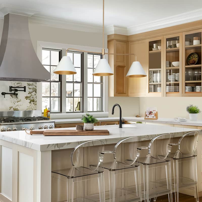 Modern 3-Light Chandelier White Bowl-Shape Kitchen Island Light for Dining Room