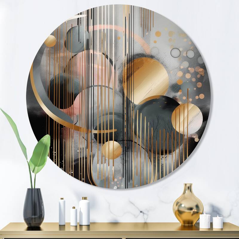 Designart "Abstract Shapes And Lines III" Abstract Marble Metal Round Wall Art - 36x36 - Disc of 36 Inch