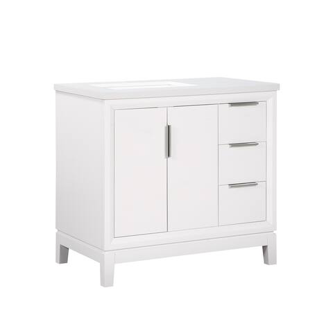 Valencia 36 in solid wood Left sink Free-standing vanity with Quartz Countertop and ceramic sink