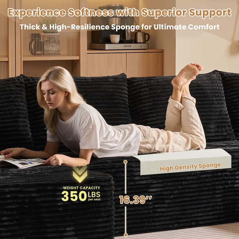 HOOOWOOO Modern Push Corduroy Fabric Sectional Sofa Couch with Pillows