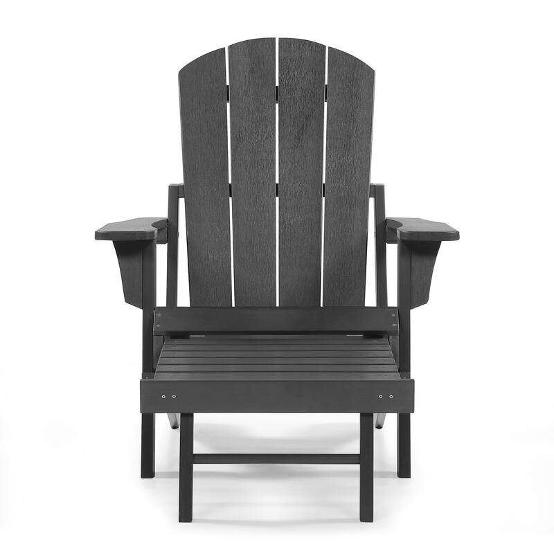 Hurley Folding Poly Plastic Adirondack Chair with Pull-out Ottoman