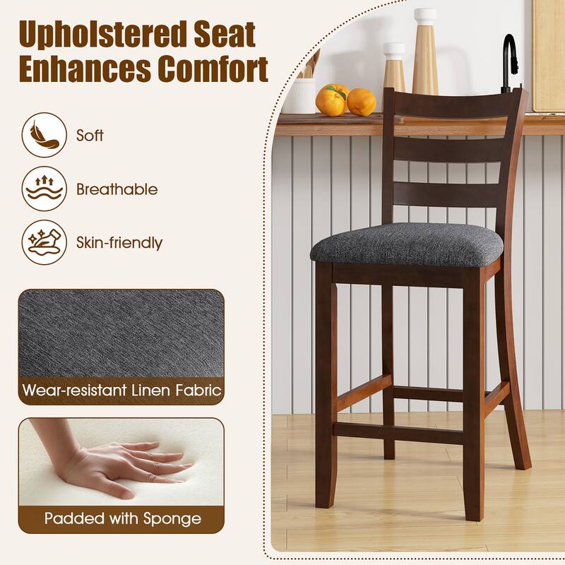 Gymax Wood Bar Stools Set of 2 Counter Height Chairs w/ Faux Leather - See Details