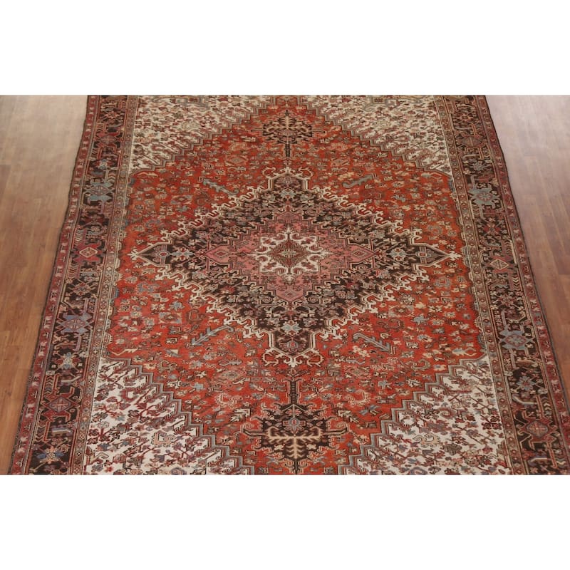 Hand Knotted Oriental 100% Wool Carpet Traditional Medallion Red Heriz Area Rug - 12' 10'' X 9' 7''
