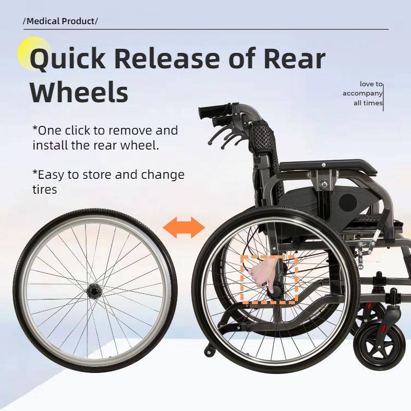Aluminum Foldable Lightweight Adult Wheelchair, 18" Seat with Front and Rear Locking Hand Brakes, 22" Rear Wheels