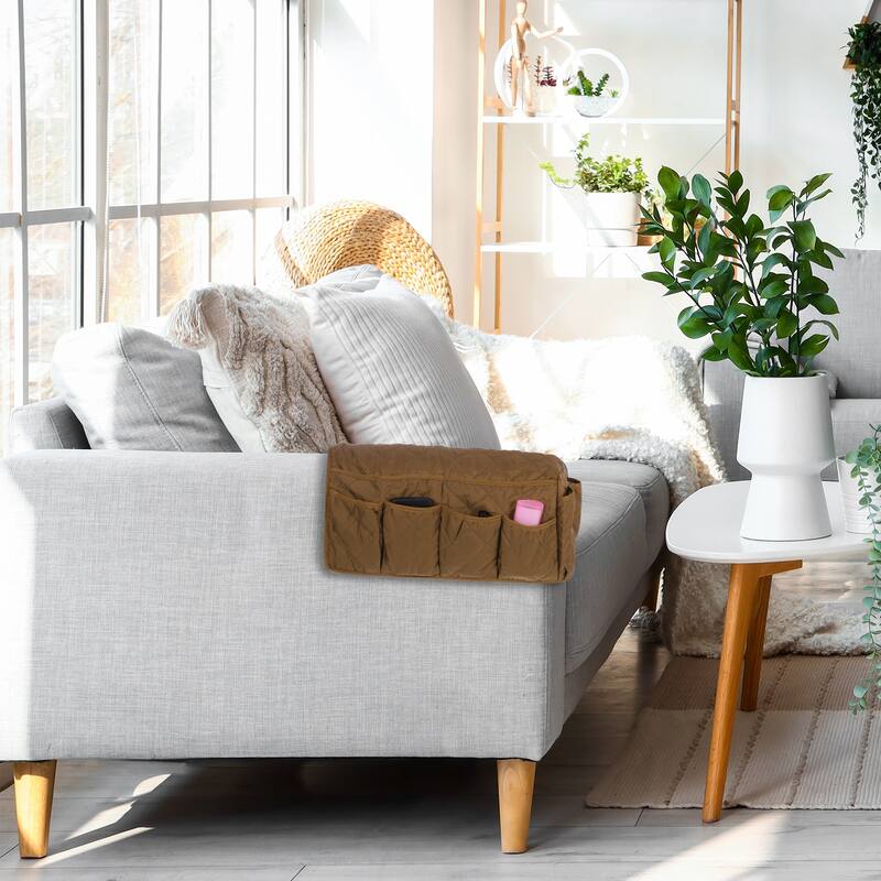 Sofa Armrest Organizer with 14 Pockets for Cell Phone Magazines
