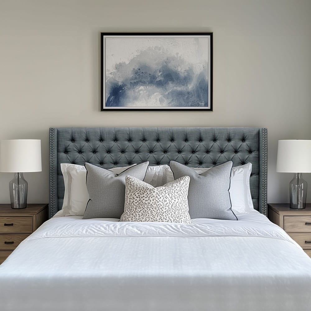 Madison Park Baldwin Upholstered Wingback Headboard with Button Tufting & Nailhead Trim