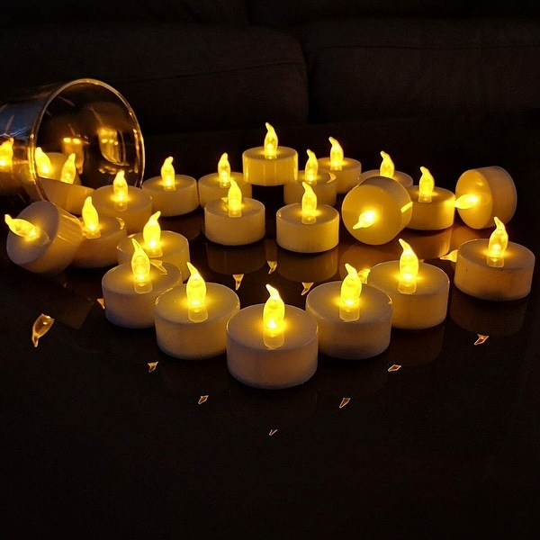 Flameless Flickering LED Tea Lights Candles with Timer Amber Yellow 24pcs S Polypropylene