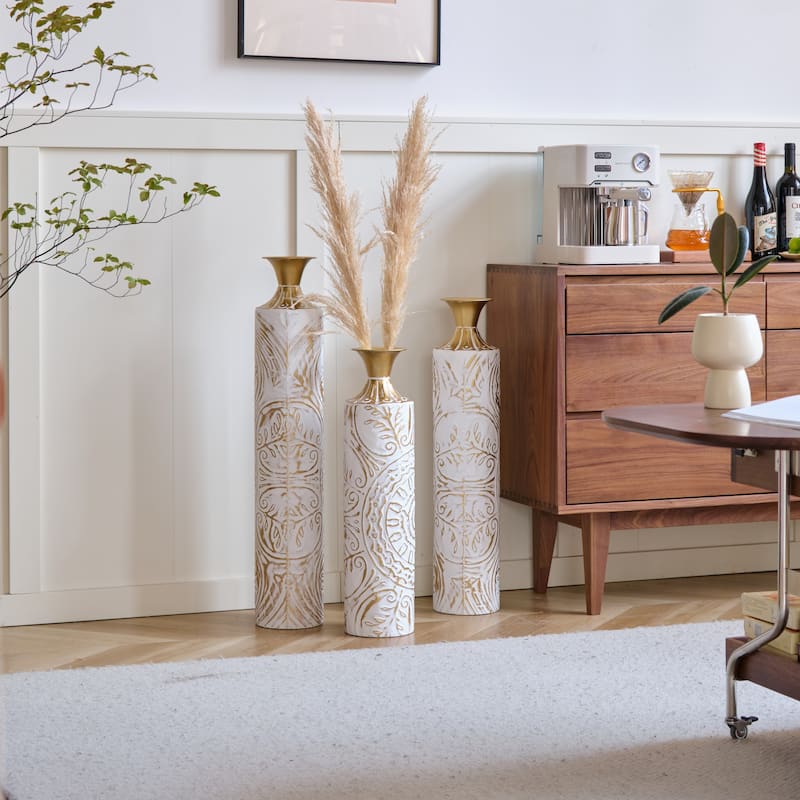 Set of 3 Gorgeous Home Floor Decoration Large Glazed Metal Vases (24"/28.7"/33.5" H)