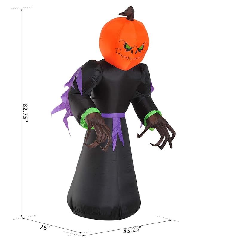 HomCom 7' Scary Tall Light-Up Pumpkin Inflatable Monster Halloween Decoration