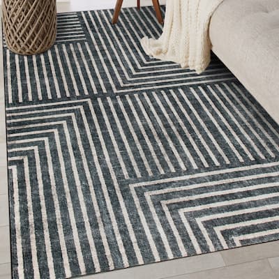 World Rug Gallery Distressed Bohemian Stripes Washable Non Slip Area Rug