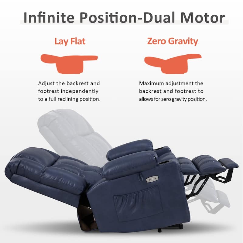 MCombo Large Dual Motor Power Lift Recliner Chair Sofa with Massage and Heat for Tall Elderly People, Faux Leather 7896