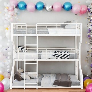 Full XL/Twin XL/Queen Triple Bunk Bed with Ladders - White