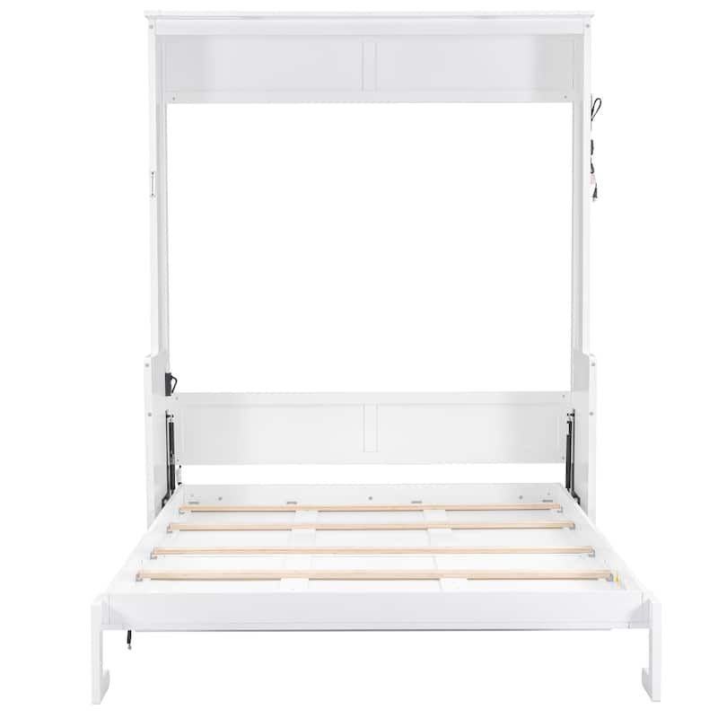 Queen Size Murphy Bed with Fold-Down Desk, Dual LED Lights & Built-In USB Power Station
