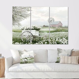 Designart "White Flower Cart At The Barn I" Barn Metal Set Of 3 ...