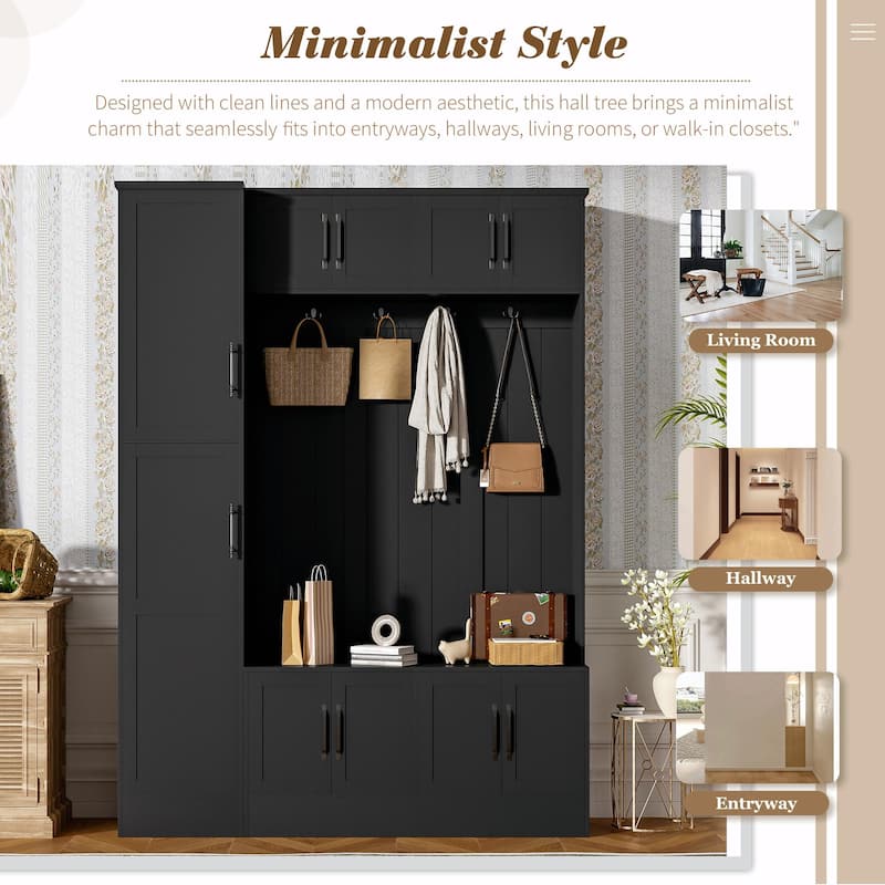 79'' Tall Modern Hall Tree with Shoe Storage - 4-in-1 Entryway Bench