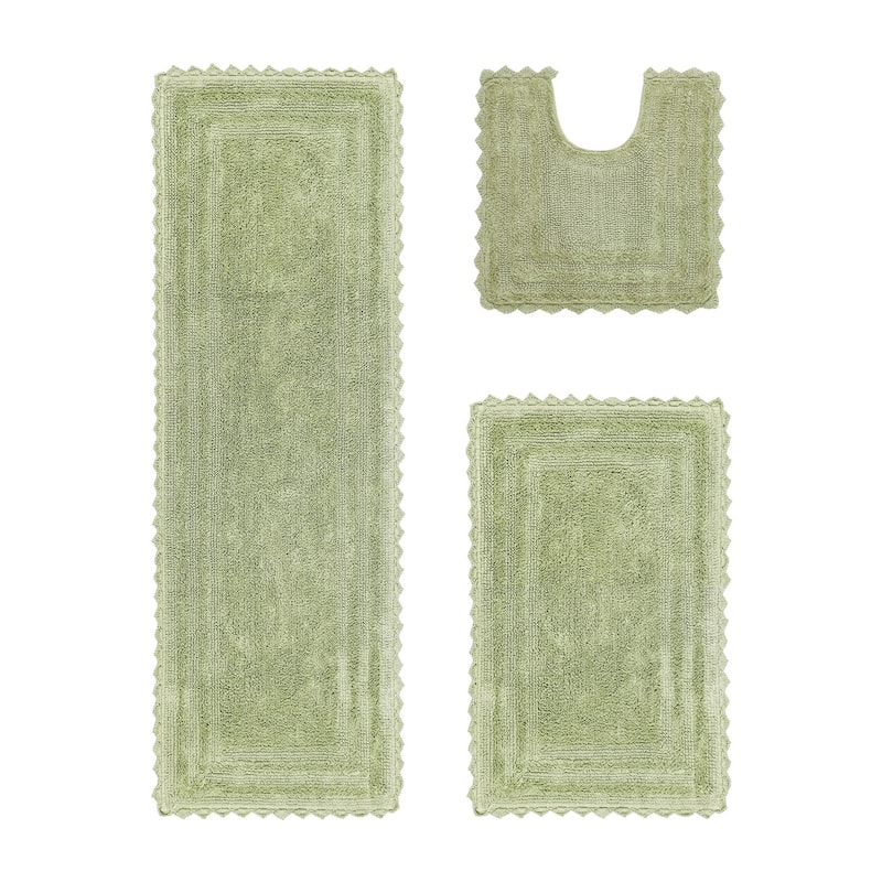 Better Trends Bath Rugs Set 100% Cotton Soft & Water Absorbent Tufted Bathroom Rug for Shower, Sink Bath Mats Lilly Crochet - 3 Piece Set (20" x 20" | 21" x 34" | 20" x 60") - Sage