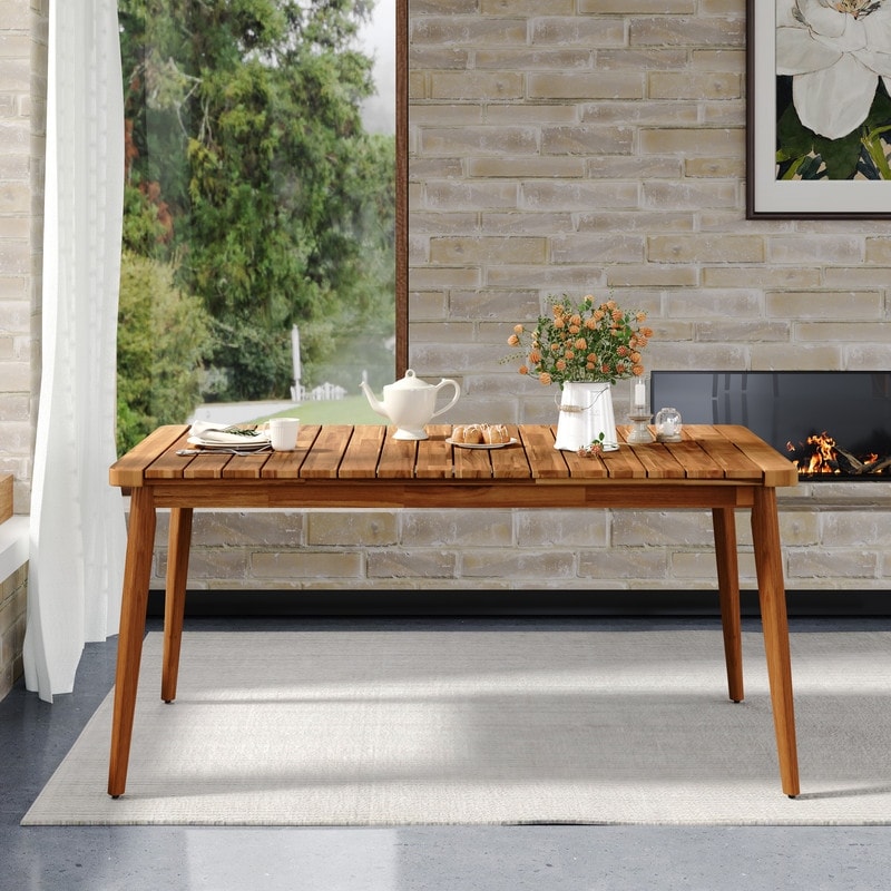 63"L Acacia Wood Outdoor Dining Table, Farmhouse Patio Table for 6 - Teak
