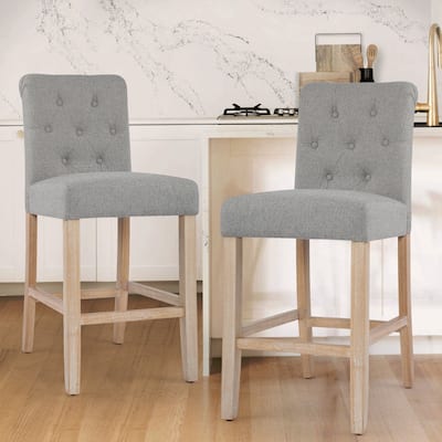25 Inches Farmhouse Counter Height Bar Stools Button Tufted Island Chairs with Washed Legs Set of 2